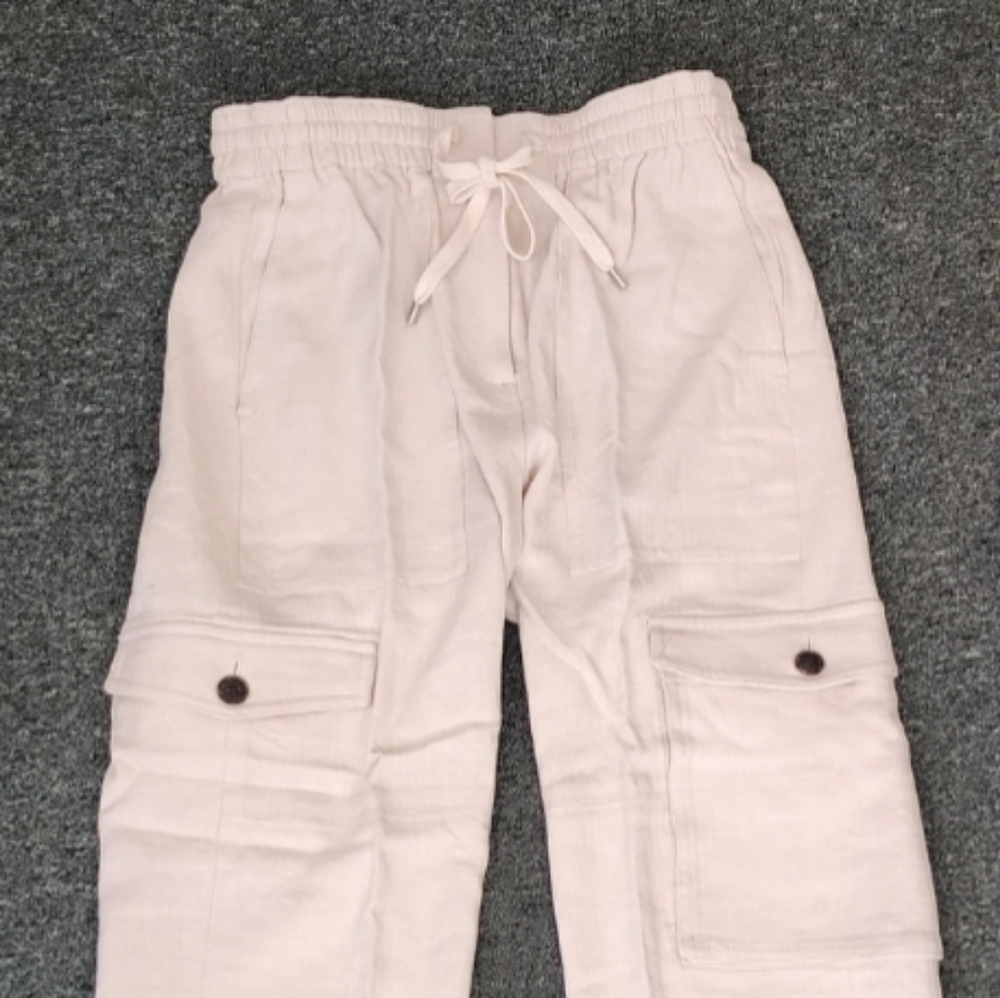 J. Crew Cargo Pants Linen Blend Ivory Zip Hem Split Size 00 - Picture 13 of 13